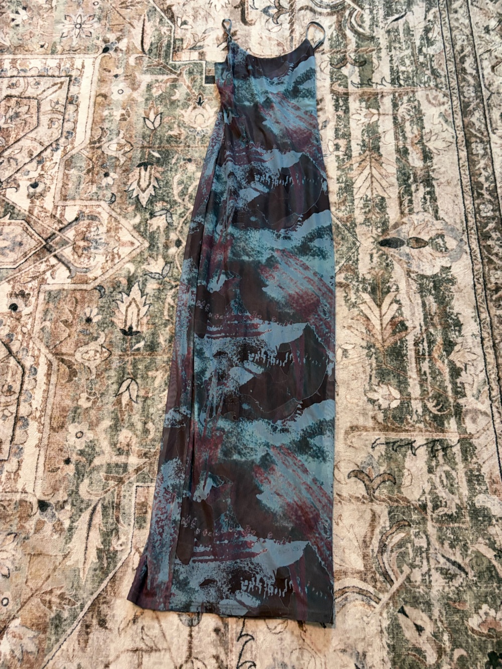 Tiger Mist Revolve Abstract Mesh Sheer Maxi Dress XS Y2K